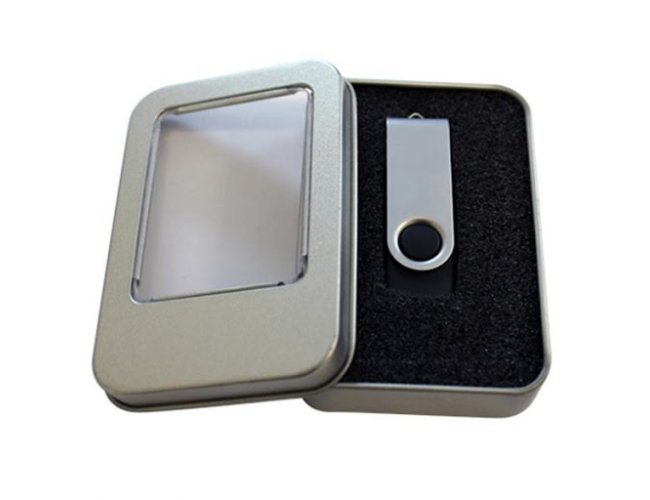 Embalagem de Metal com Visor para Pen Drive