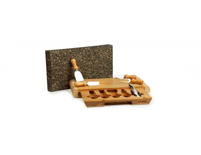 Kit Para Queijo Em Bambu / Inox Com Abridor De Vinho 6 Ps